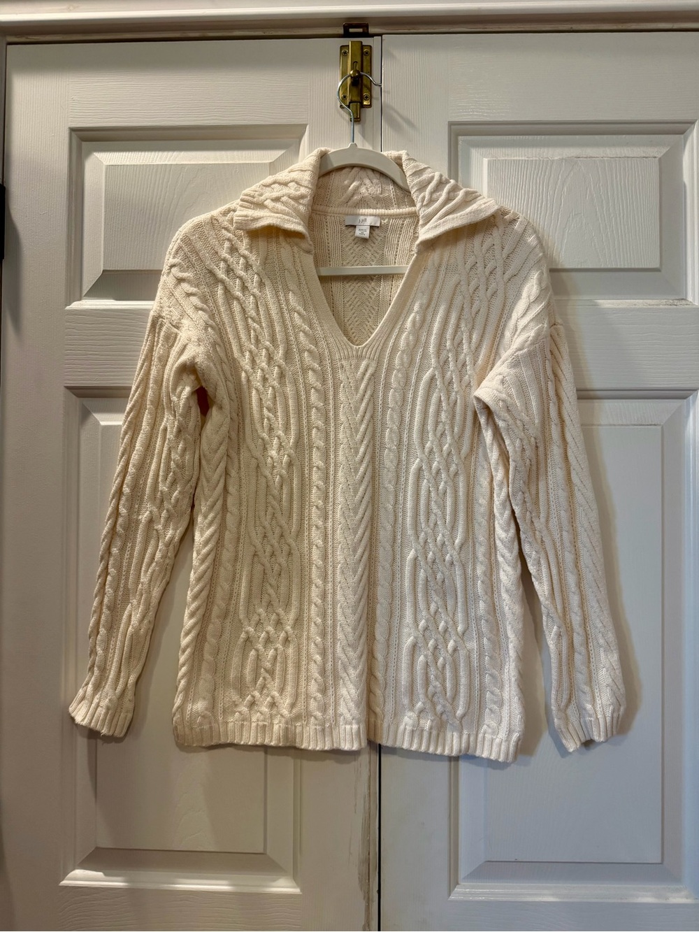 J. Jill  Cable-Knit V-Neck Sweater with Foldover Collar Size XS